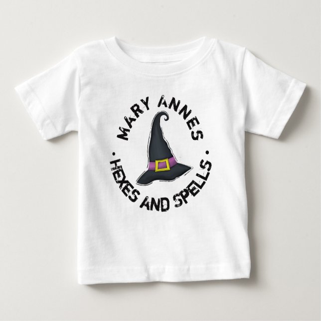 T-shirt Pour Bébé Halloween mignonne sorcière Casquette Whimsical en (Devant)