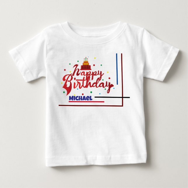 T-shirt Pour Bébé Happy Birthday Custom Name Modern Elegant Gift (Devant)