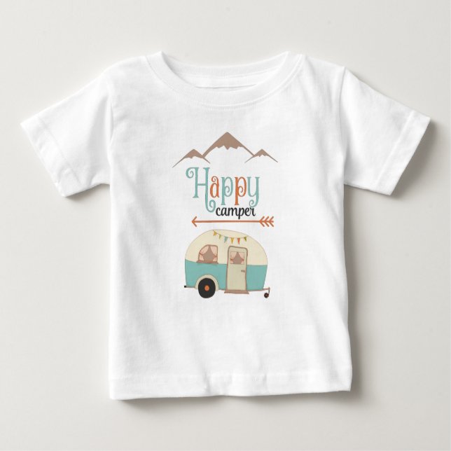 T-shirt Pour Bébé Happy Camper Cute Retro RV (Devant)