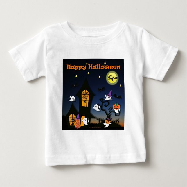 T-shirt Pour Bébé Happy Halloween Haunted House (Devant)