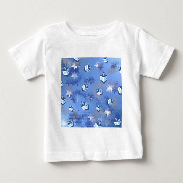 T-shirt Pour Bébé Happy Hanoukka Falling Stars and Dreidels (Devant)
