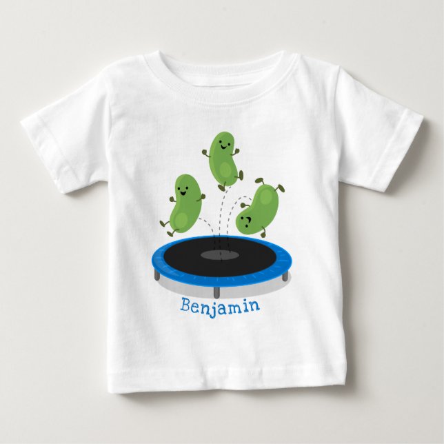 T-shirt Pour Bébé Haricots verts mignons sur dessin animé trampoline (Devant)