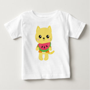 T-shirt Pour Bébé Hawaii Chat, Cute Chat, Chat Jaune, Watermelon, Lu