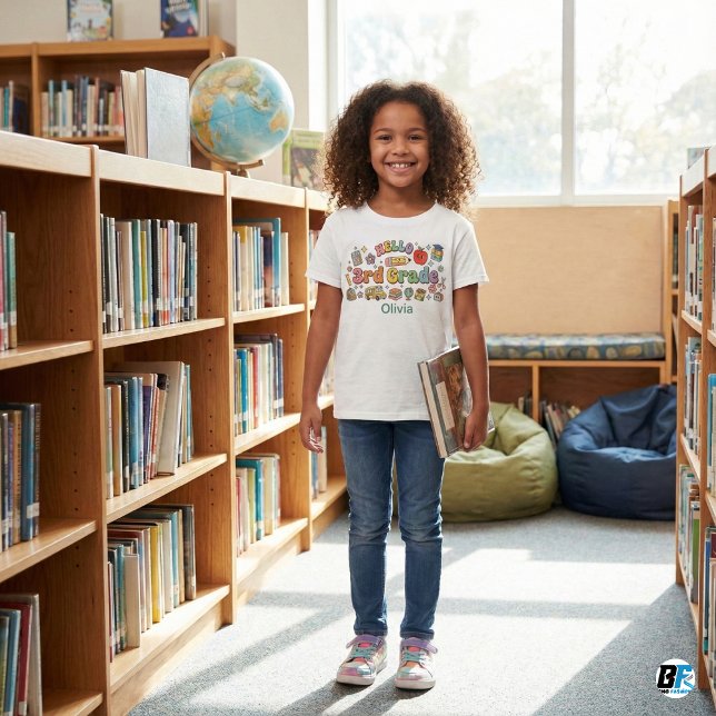 T-shirt Pour Bébé Hello 3rd Grade Retro Groovy Custom Name Kids (Créateur téléchargé)
