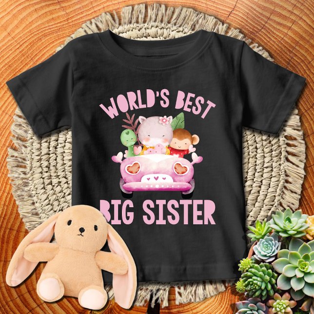 T-shirt Pour Bébé Hippo, Dino, Singe | Meilleure Grande Sœur du Mond (Créateur téléchargé)