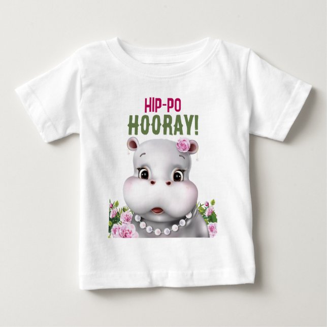 T-shirt Pour Bébé Hippo Floral Girl Anniversaire (Devant)