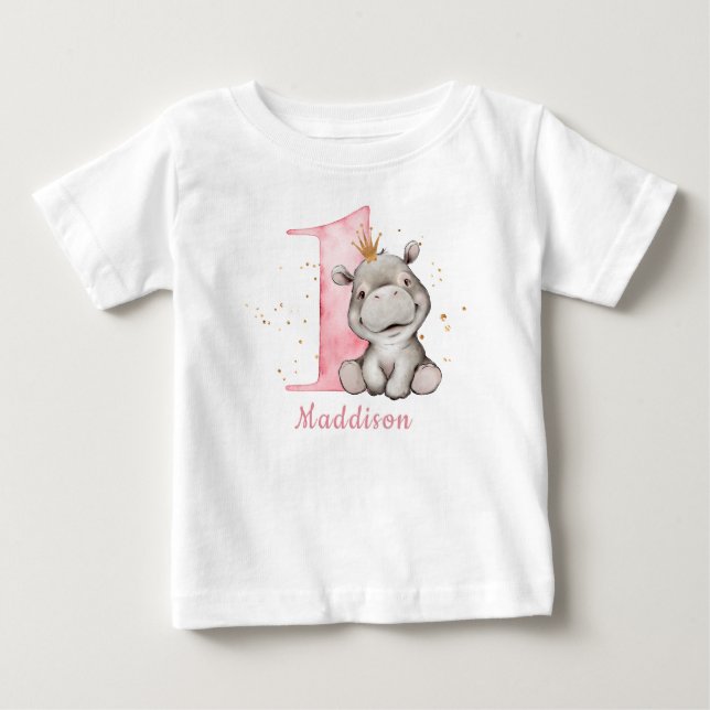 T-shirt Pour Bébé Hippo Princesse Baby Girl 1er anniversaire (Devant)