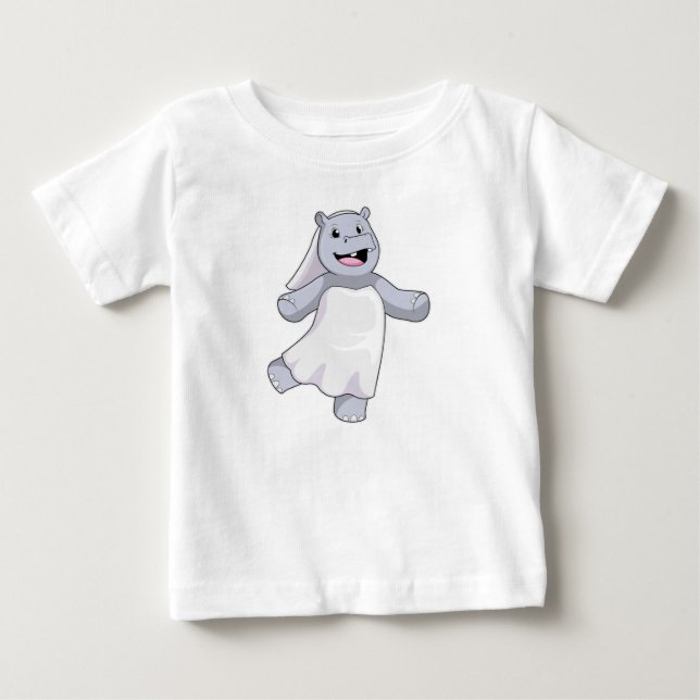 T-shirt Pour Bébé Hippopotame en mariée avec voile (Devant)