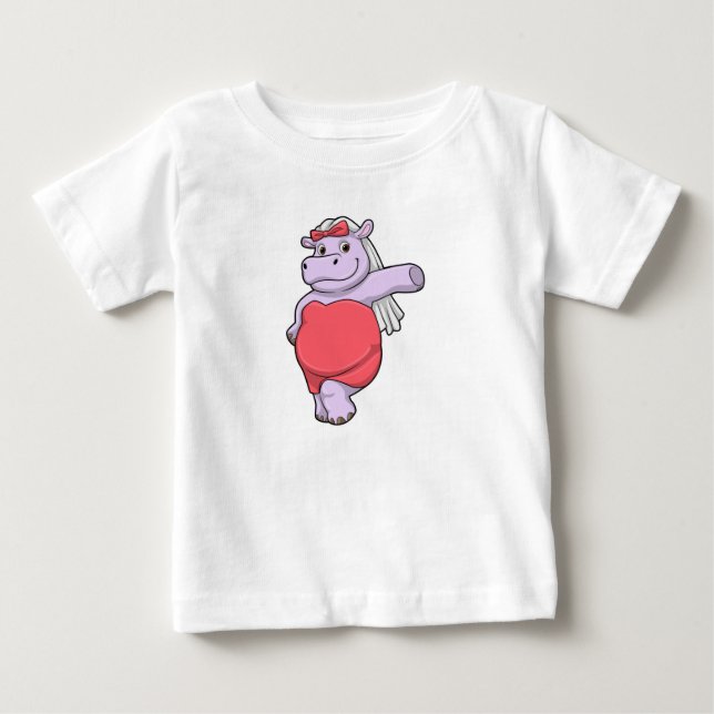 T-shirt Pour Bébé Hippopotame en mariée avec voile et nœud (Devant)