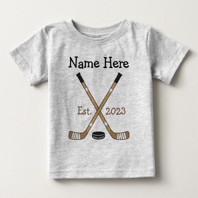 T-shirt Pour Bébé Hockey personnalisé Nom du bébé Naissance Année de (Devant)