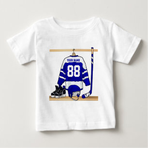T-shirt Pour Bébé Hockey sur glace bleu et blanc personnalisé Jerse