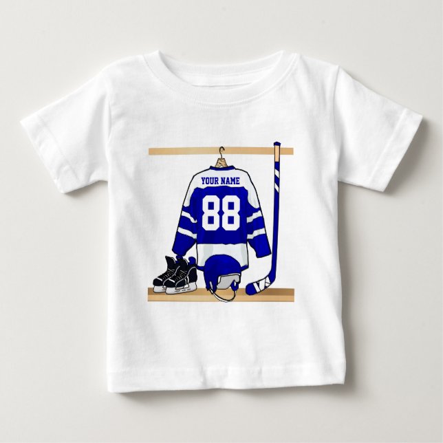 T-shirt Pour Bébé Hockey sur glace bleu et blanc personnalisé Jersey (Devant)