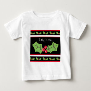 T-shirt Pour Bébé Holly et Baies de Noël Personnalisés
