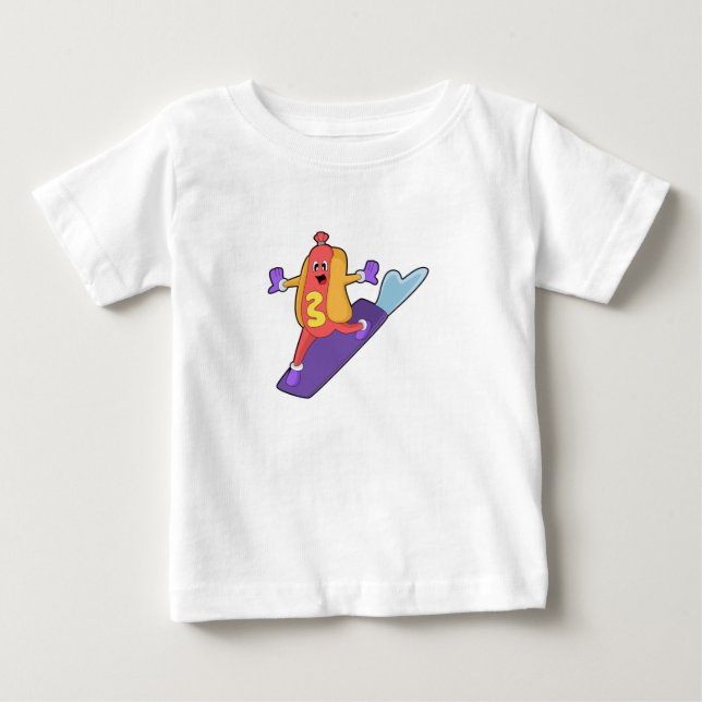 T-shirt Pour Bébé Hot-dog as Snowboarder with Sonowboard (Devant)