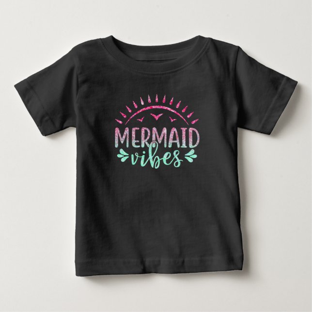 T-shirt Pour Bébé Hot Pink et Green Glitter Mermaid Vibes (Devant)