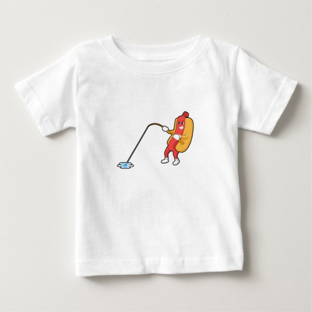T-shirt Pour Bébé Hotdog à la pêche avec bâtonnet de pêche (Devant)