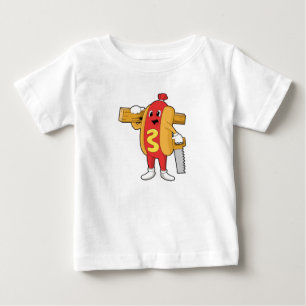 T-shirt Pour Bébé Hotdog as Carpenter with Saw & Wood