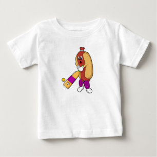 T-shirt Pour Bébé Hotdog au cricket avec batte de cricket
