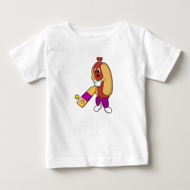 T-shirt Pour Bébé Hotdog au cricket avec batte de cricket (Devant)