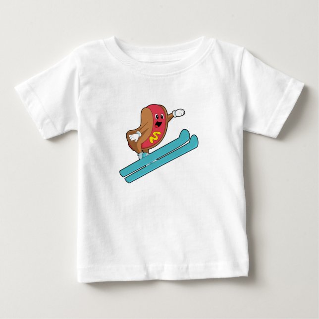 T-shirt Pour Bébé Hotdog comme sauteur de ski avec Ski.PNG (Devant)
