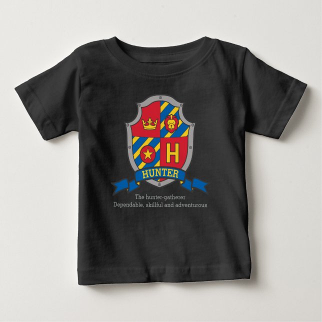 T-shirt Pour Bébé Hunter H nom signifiant bouclier des chevaliers de (Devant)
