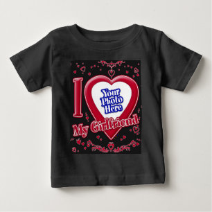 T-shirt Pour Bébé I Love My Girlfriend Photo Coeurs rouges Noir
