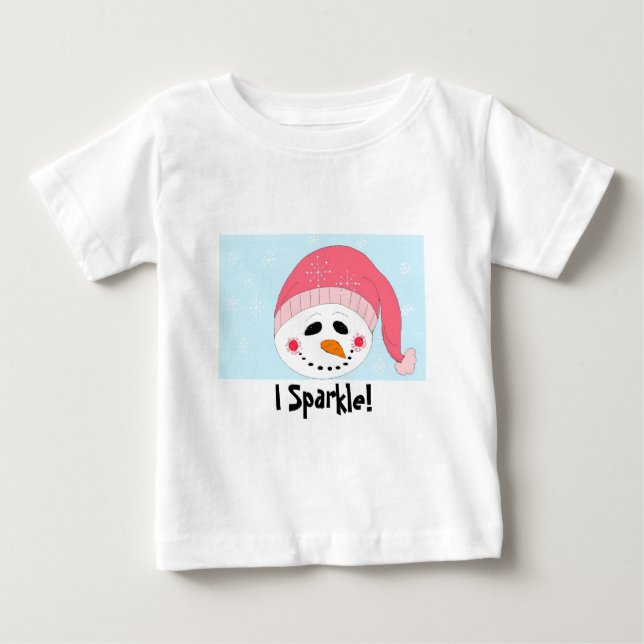 T-shirt Pour Bébé I Sparkman Snowman avec Toque Rose (Devant)