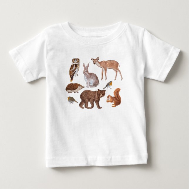 T-shirt Pour Bébé Illustration d'animaux des bois (Devant)