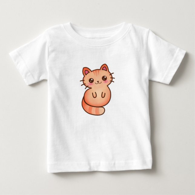 T-shirt Pour Bébé Illustration de chat Kawaii Cute Orange (Devant)