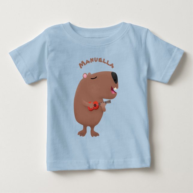 T-shirt Pour Bébé Illustration de dessin animé de capybara ukulele (Devant)