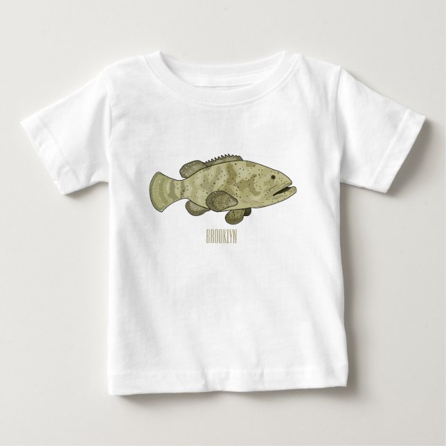 T-shirt Pour Bébé Illustration de la caricature du poisson de mérou (Devant)
