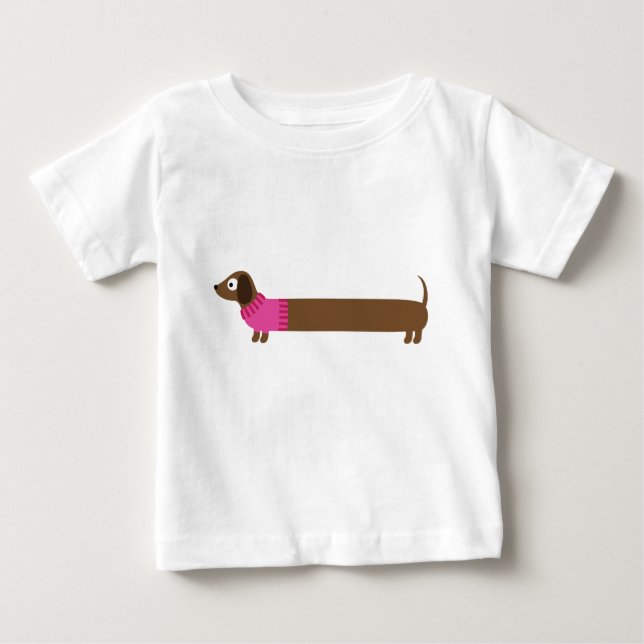 T-shirt Pour Bébé Illustration de mignonne long Dachshund (Devant)