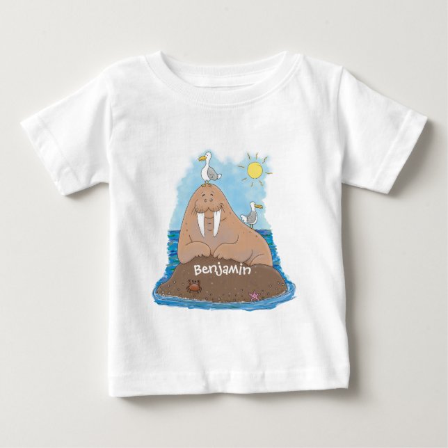 T-shirt Pour Bébé Illustration drôle de morse joyeux (Devant)
