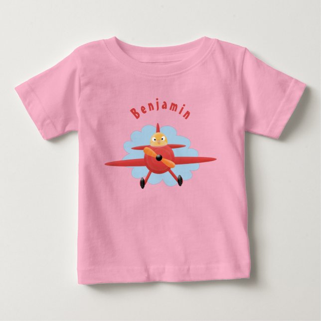 T-shirt Pour Bébé Illustration d'un avion rouge volant mignon (Devant)
