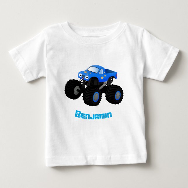 T-shirt Pour Bébé Illustration d'un camion monstre bleu mou (Devant)
