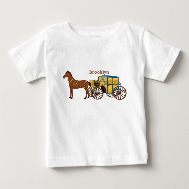 T-shirt Pour Bébé Illustration d'un cheval mignon et d'un carrosse r (Devant)