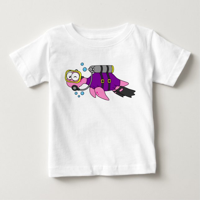 T-shirt Pour Bébé Illustration D'Un Loch Ness Monster Scuba Diver. (Devant)