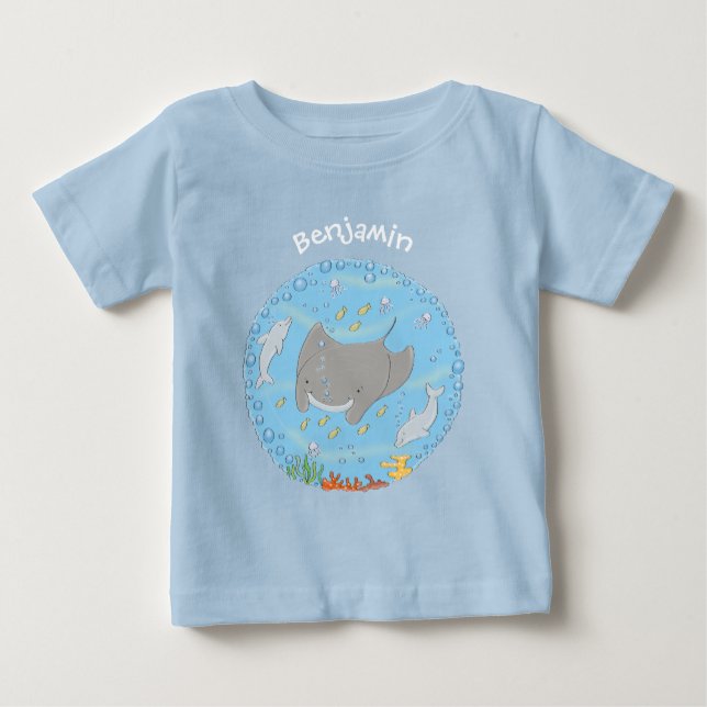T-shirt Pour Bébé Illustration d'une mignonne raie manta et de bulle (Devant)