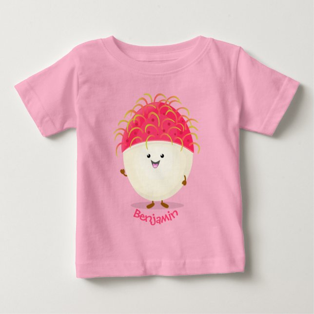 T-shirt Pour Bébé Illustration mignon du ramboutan rose (Devant)
