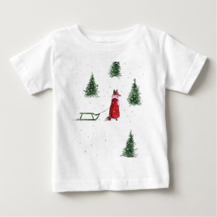 T-shirt Pour Bébé Illustration Noël hiver neige renard