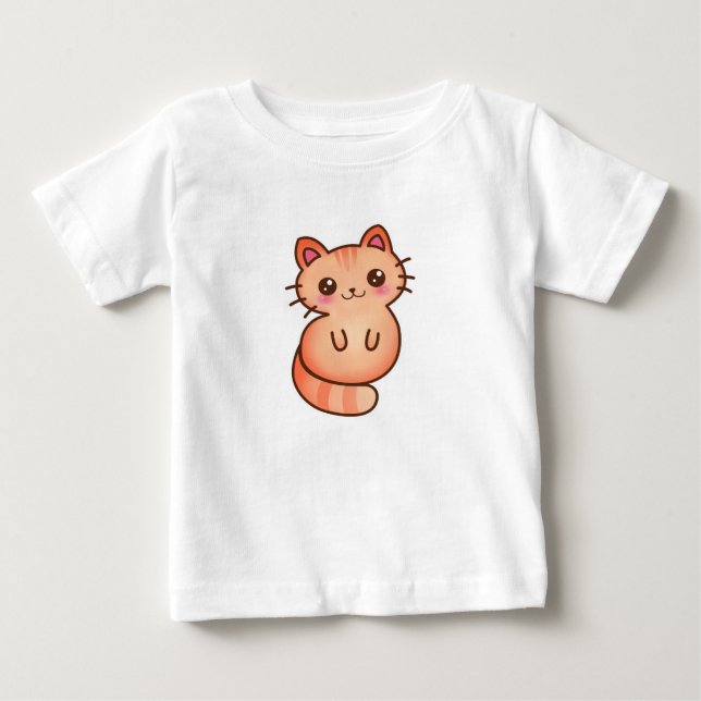 T-shirt Pour Bébé Illustration orange mignonne de chat de Kawaii (Devant)