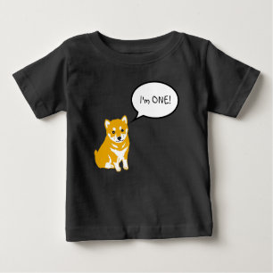T-shirt Pour Bébé I'm 1 Shiba Inu Speech Bubble 2 Black Baby Tee