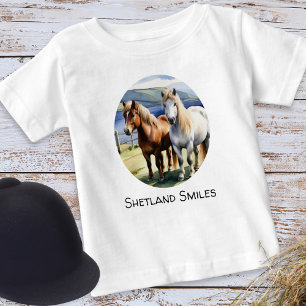 T-shirt Pour Bébé Image de chevaux Shetland à l'aquarelle