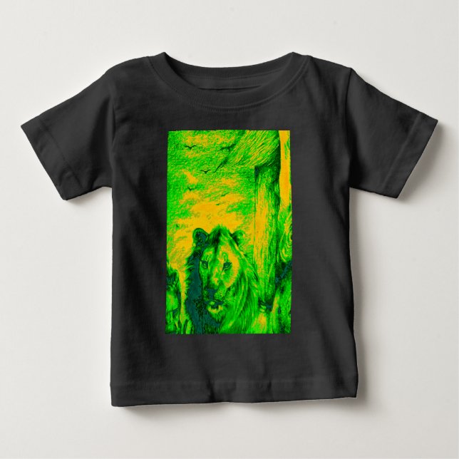 T-shirt Pour Bébé Impression Fluorante Lion Art Vision Night (Devant)