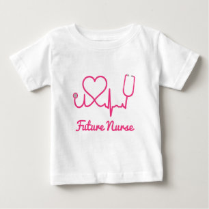 T-shirt Pour Bébé Infirmière personnalisée rose Nom Stethoscope Coeu