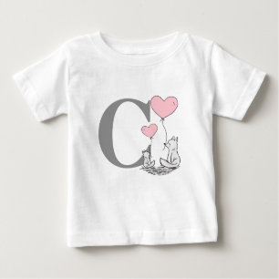 T-shirt Pour Bébé Initiale rose de ballons de coeur de Fox de mère