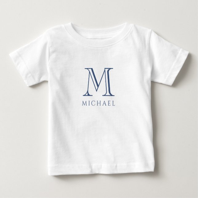 T-shirt Pour Bébé Initiales de nom en bleu marine pour garçon  (Devant)
