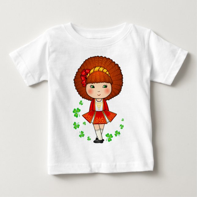 T-shirt Pour Bébé Irlandaise en robe rouge avec shamrock (Devant)