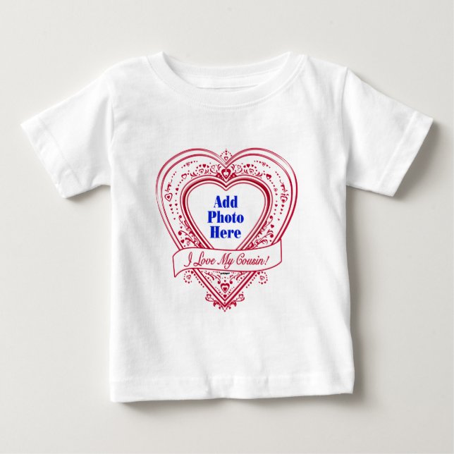 T-shirt Pour Bébé J'adore mon cousin ! Photo Red Hearts (Devant)