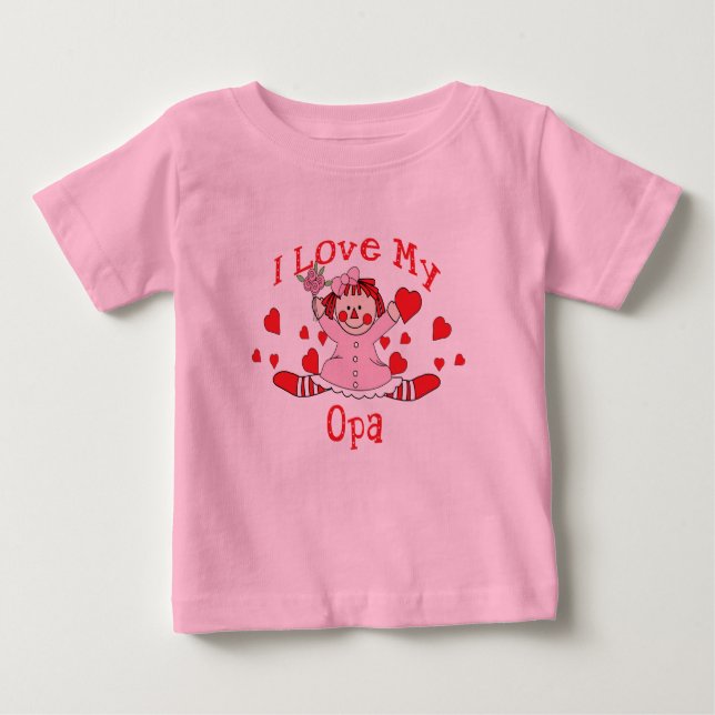 T-shirt Pour Bébé J'adore My Opa Rag Doll & Hearts (Devant)